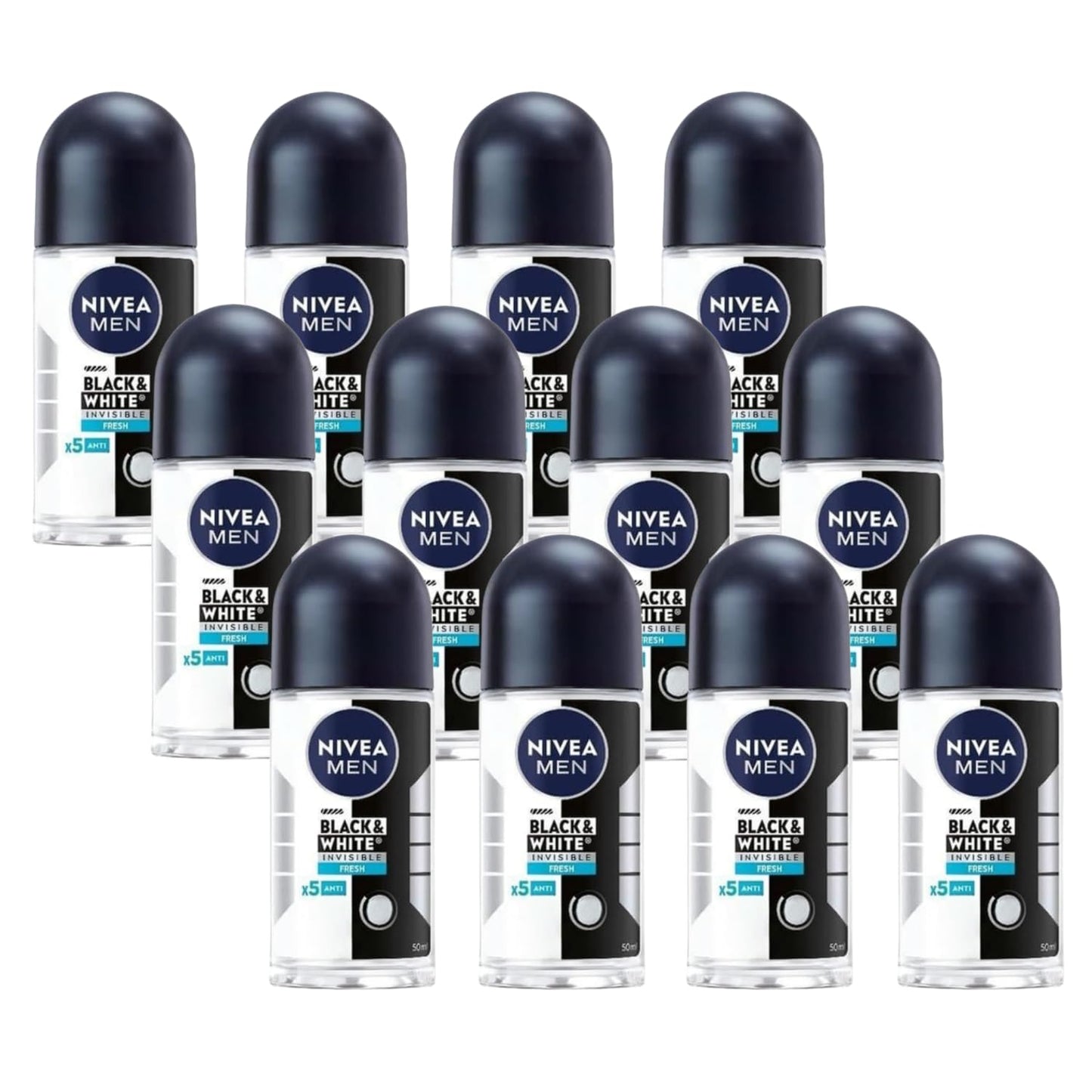 Nivea Black & White Invisible Roll-On Deodorant - 1.69 fl oz - Pack of 12 Beauty and Personal Care NIVEA