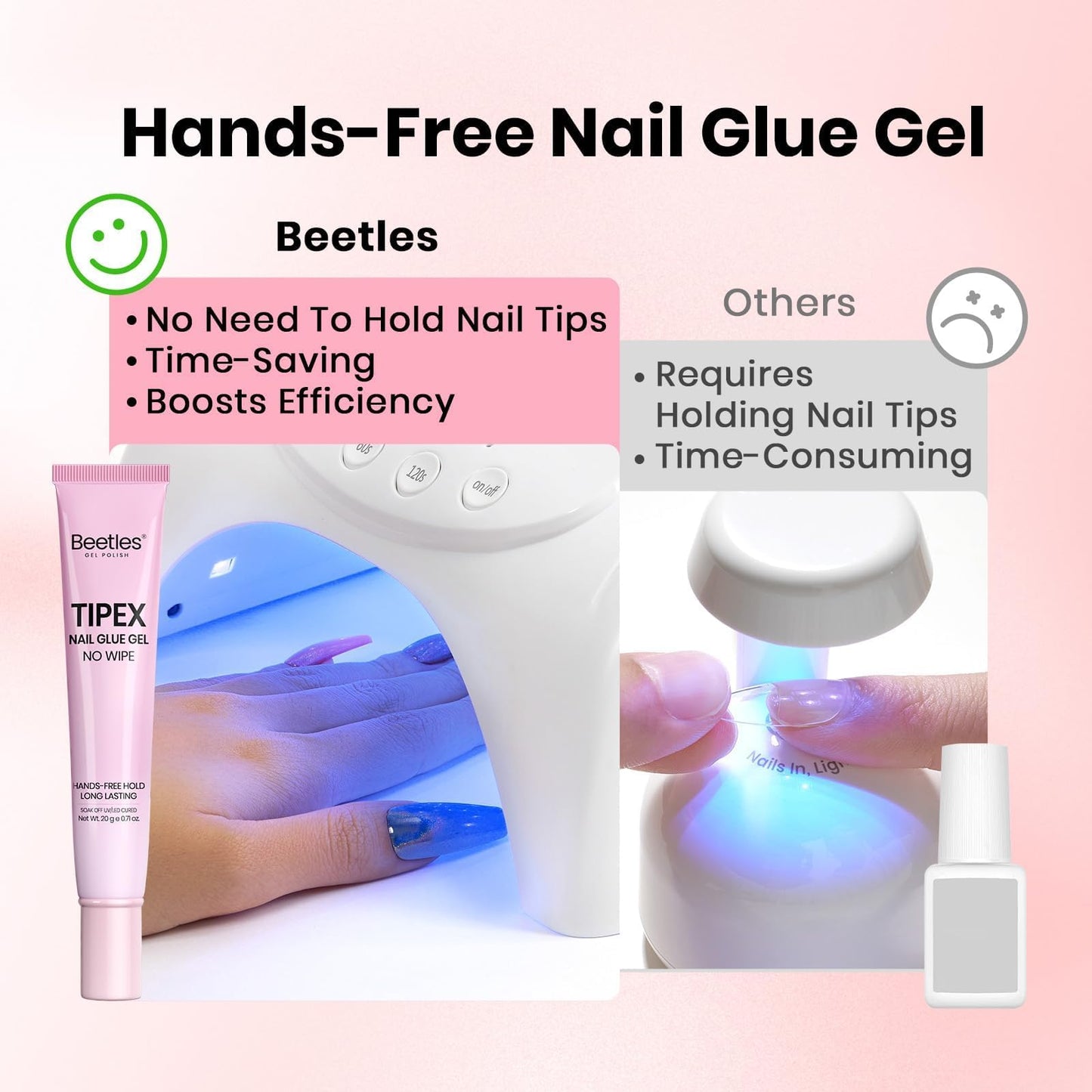 Beetles 20g Solid Nail Glue Gel, No Wipe & No-Need-to-Hold, Designed for Tipex Instant Apex Nail Tips, Flat-Nail Friendly, DIY & Salon Use, UV/LED Beauty and Personal Care beetles Gel Polish
