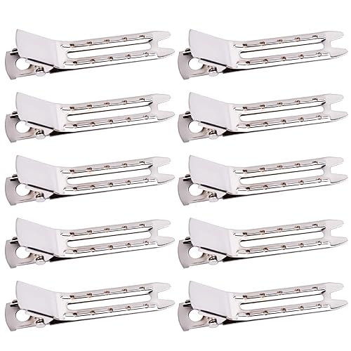Jdesun 50pcs 1.8“ Silver Metal Hairdressing Double Prong Pin Curl Setting Section Hair Clips Alligator Clips with Holes for Hair Extension Beauty & Personal Care Jdesun