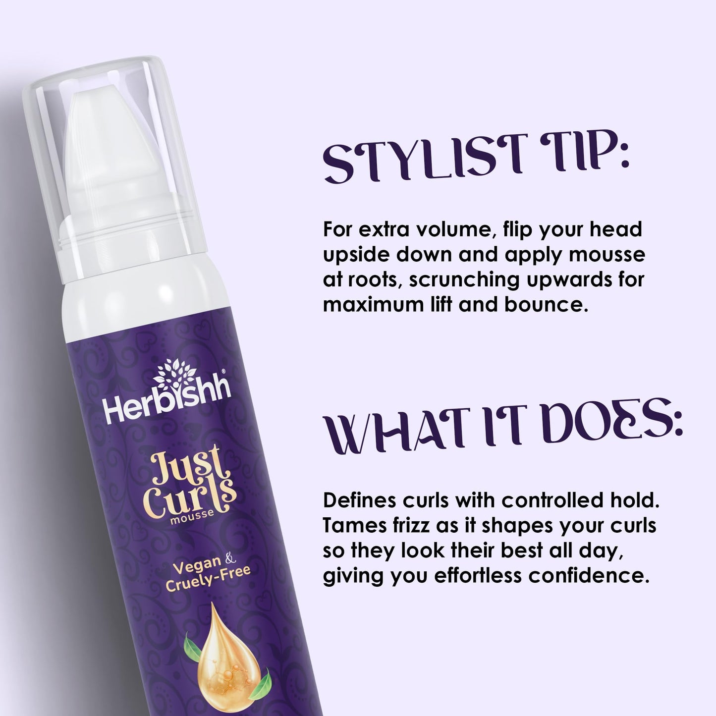 Herbishh Just Curls Weightless Hair Mousse (69g), Volumizing Mousse for Curly & Wavy Hair, Anti-Frizz Styling Foam Mousse, Flexible Hold, Hydrating Beauty & Personal Care Herbishh