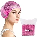 Abnaok Non Woven Disposable Dust Caps, 100 PCS Elastic Caps for Food Industries, Medical Works - Pleated Anti Dust Hat Set Universal Size(Pink) Beauty & Personal Care Abnaok