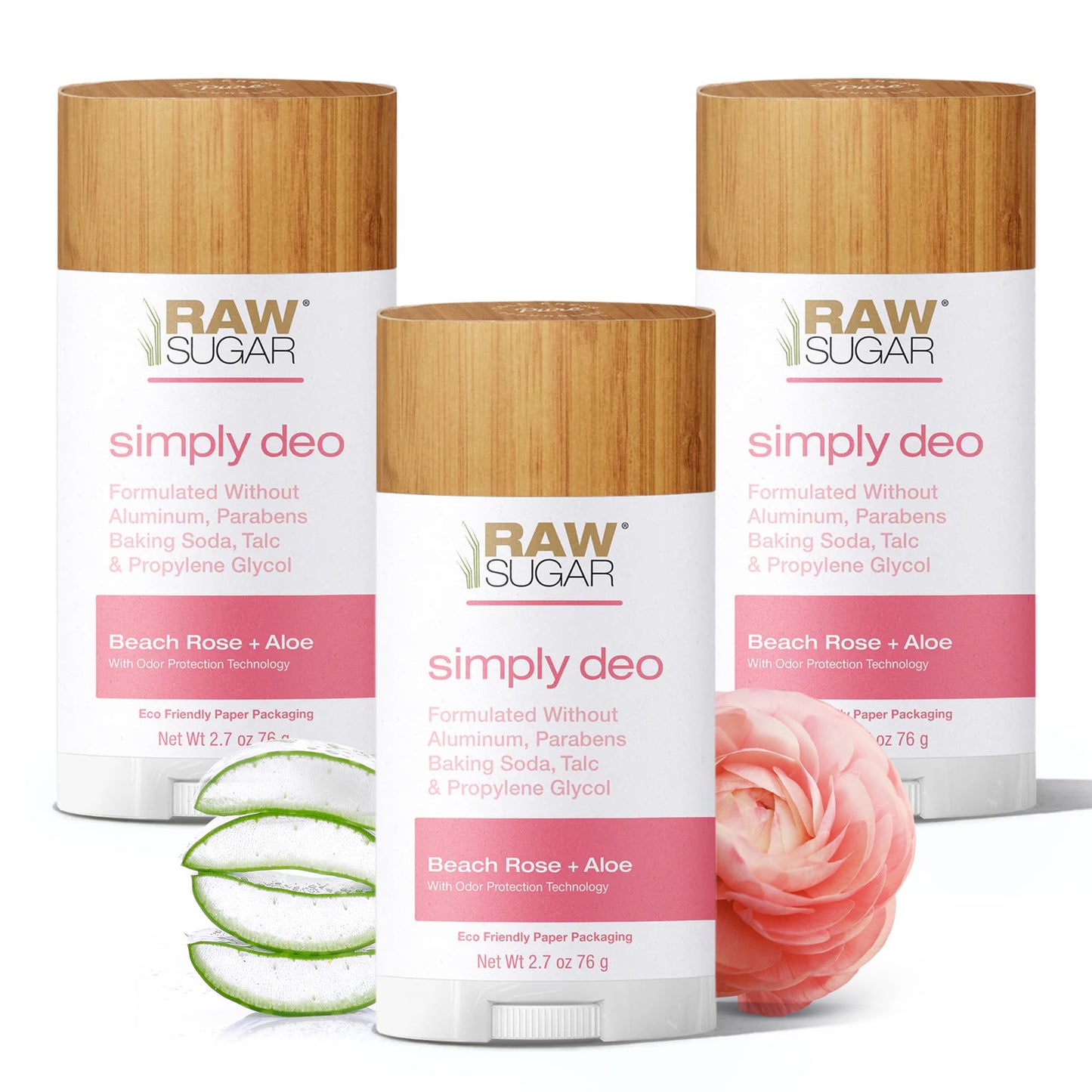 RAW SUGAR Aluminum Free Deodorant Stick, Simply Deo Bundle (Pack of 3) Whole Body Deodorant for Women & Men, Clean Formulated without Aluminum, Baking Beauty and Personal Care RAW SUGAR