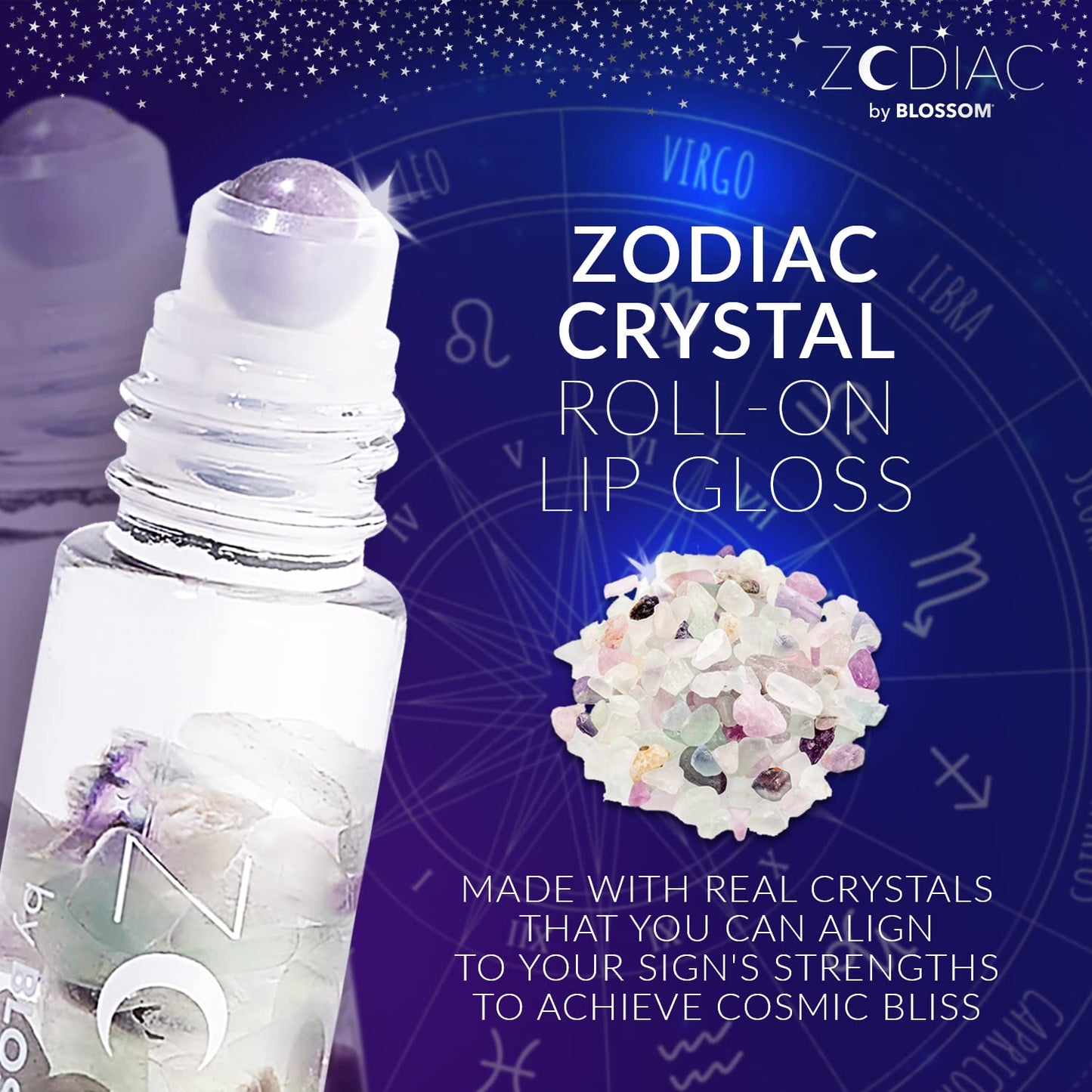 Blossom Lip Gloss Zodiac Sign Vanilla Scented Roll-On Lip Gloss, Moisturizing + Hydrating with Zodiac Crystals, Made in USA, 0.20oz, Virgo Beauty & Personal Care Blossom