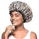 mikimini Medium Shower Cap for Girls and Women,Leopard Stylish Shower Caps with Black Lace,Reusable Waterproof Bathing Shower Hat for Girls Beauty & Personal Care mikimini