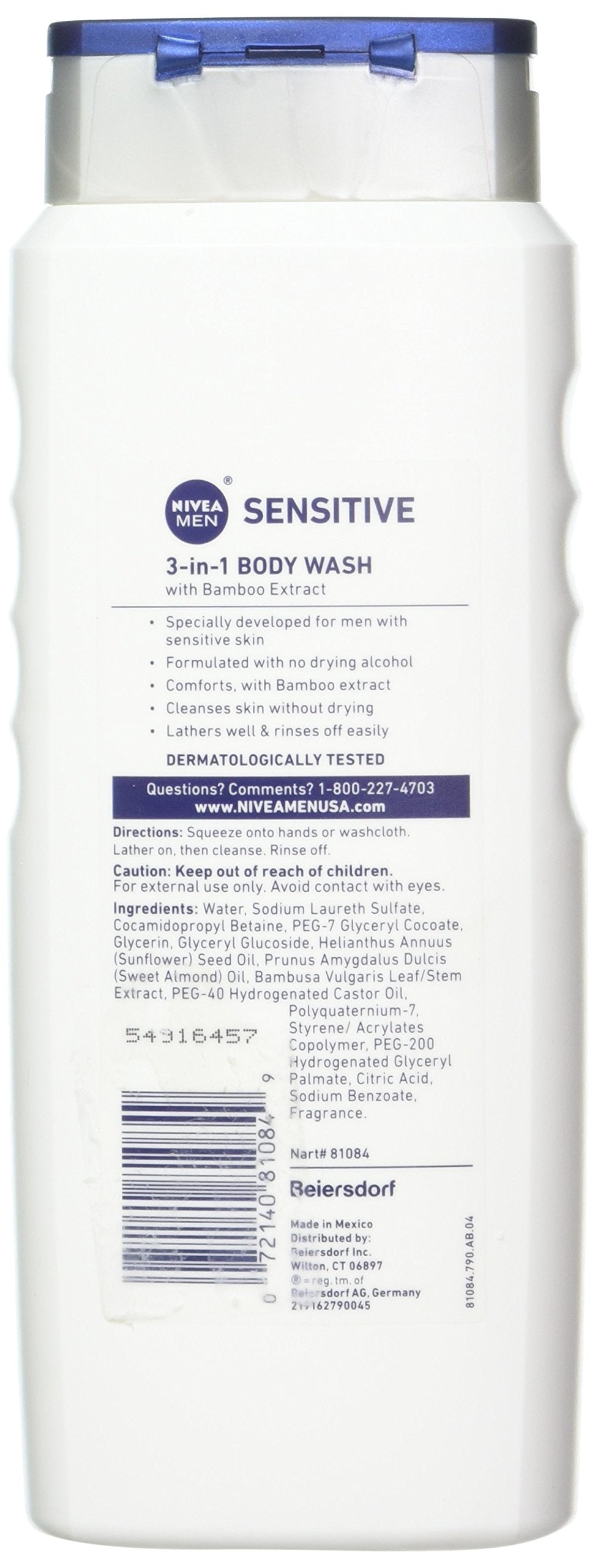 Nivea Men Sensitive 3 in 1 Body Wash - 16.9 Oz, (Pack of 8) Beauty & Personal Care NIVEA MEN