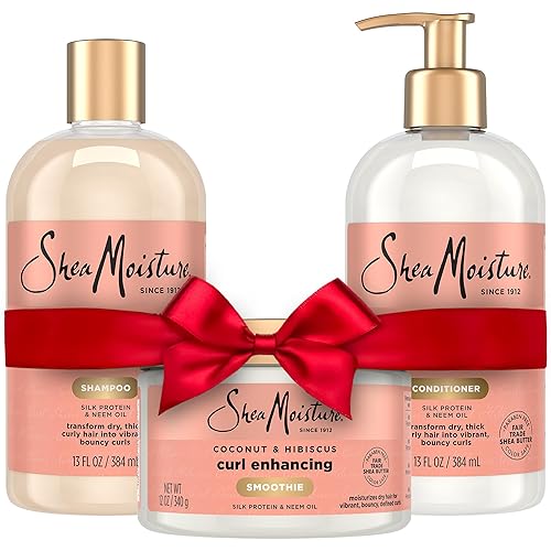 SheaMoisture Coconut & Hibiscus Curl & Shine Shampoo & Conditioner + Curl Enhancing Smoothie for Bouncy Curls, Frizz Control, Gifts for Women Beauty & Personal Care SheaMoisture