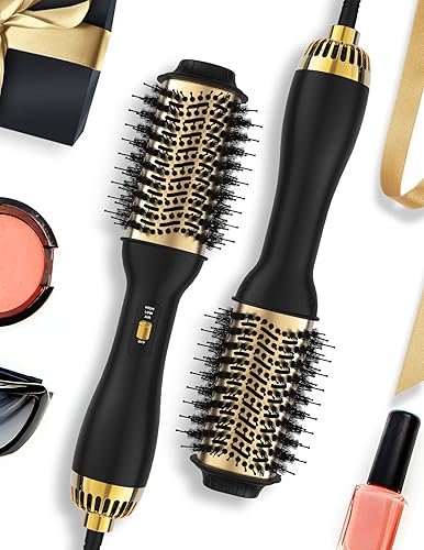 Hot Air Hair Blow Dryer Brush - 3 in 1 Negative Ionic Hairdryer Blowout Brush for Drying Straightening Volumizing - 60mm Oval Barrel fit All Hair Beauty & Personal Care LANDOT