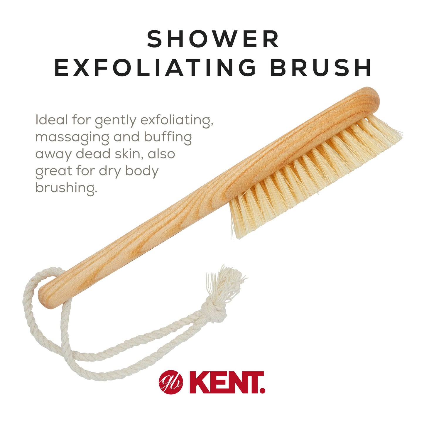 KENT FD6 9" Beechwood Wood Short Handle Shower Bath Body Brush. for Skin Exfoliate & Massage. 100% White Boar Bristles. Best Body, Foot and Leg Beauty and Personal Care KENT