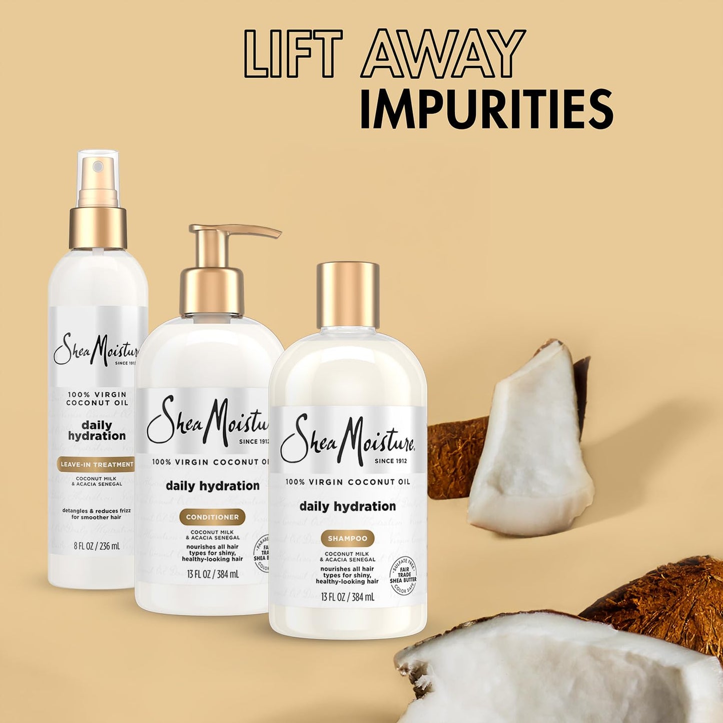 SheaMoisture Shampoo & Conditioner + Leave-in Treatment, Daily Hydration with Coconut Oil, Hair Detangler, Frizz Control, Cruelty-Free (3 Piece Set) Beauty & Personal Care Shea Moisture