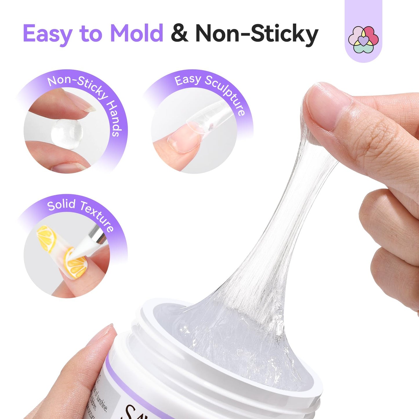 SAVILAND Non Sticky Solid Builder Nail Gel Kit: 4 Color Long-lasting Clear Nude White Pink Solid Hard Gel with Chrome Nail Powder for Nail Extension Beauty and Personal Care SAVILAND