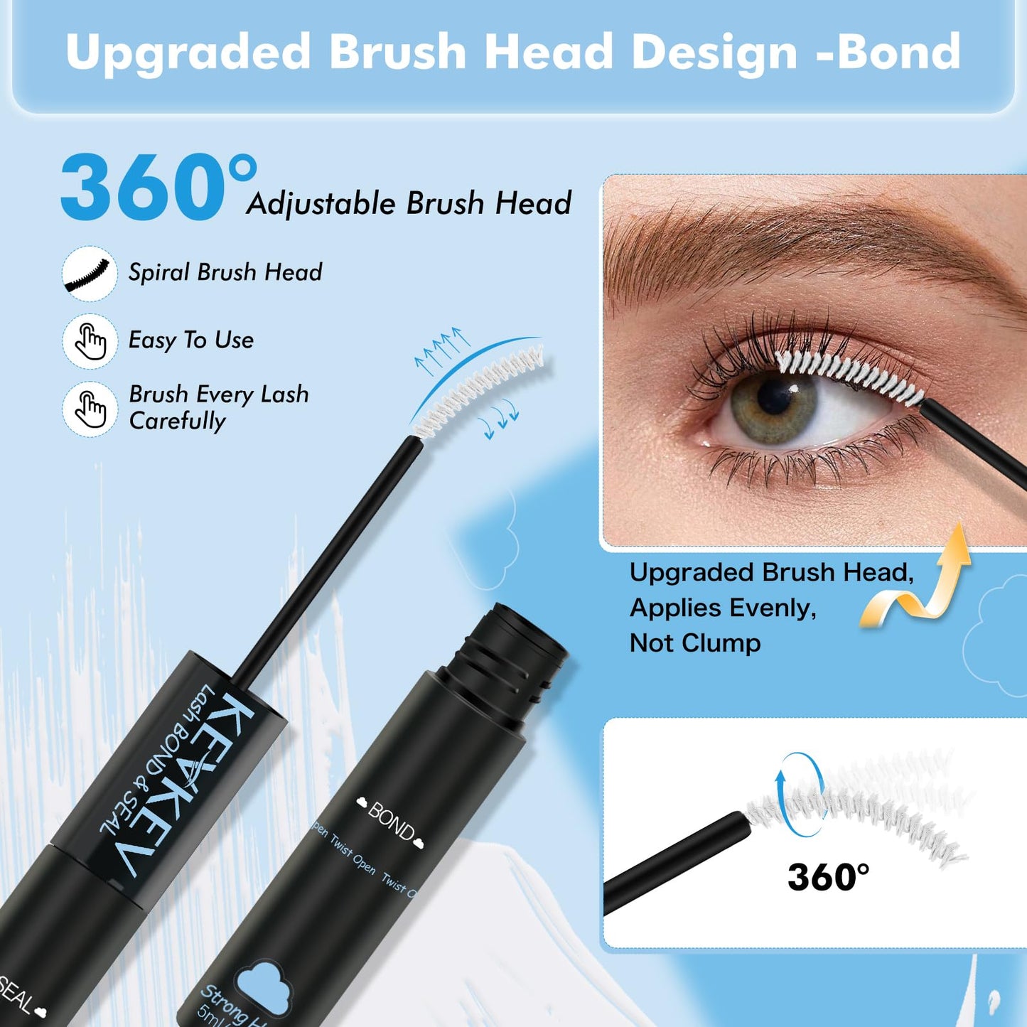 KEVKEV Lash Cluster Glue Upgraded Clear Lash Glue 7 Days Long Lasting 2-3S Fast Dry Lash Bond and Seal 2 in 1 Waterproof Latex-Free Easy To Apply Beauty and Personal Care KevKev