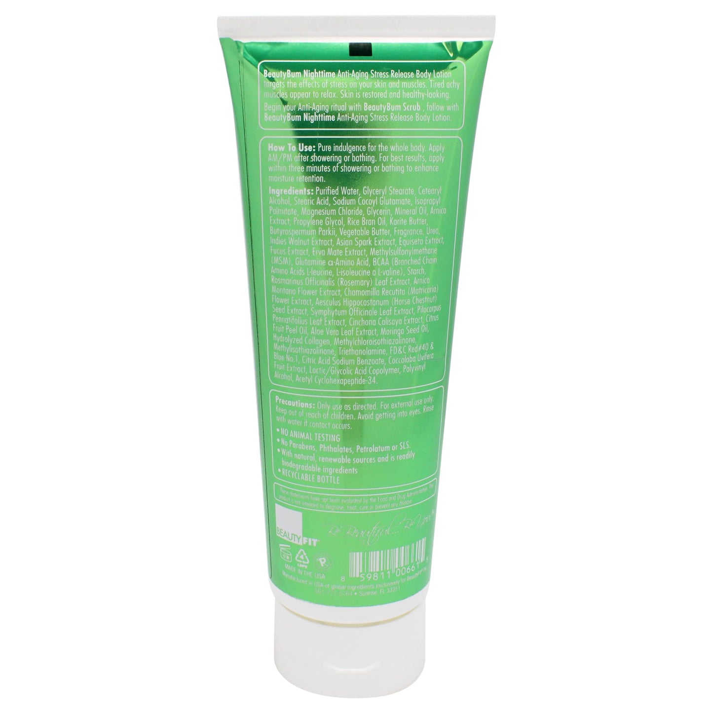 BeautyFit BeautyBum Nighttime Anti-Aging Stress Release Body Lotion - Helps Muscle Recovery - Moisturizes, Smoothes Skin - Tranquil Green Tea - 8 oz Beauty & Personal Care BeautyFit