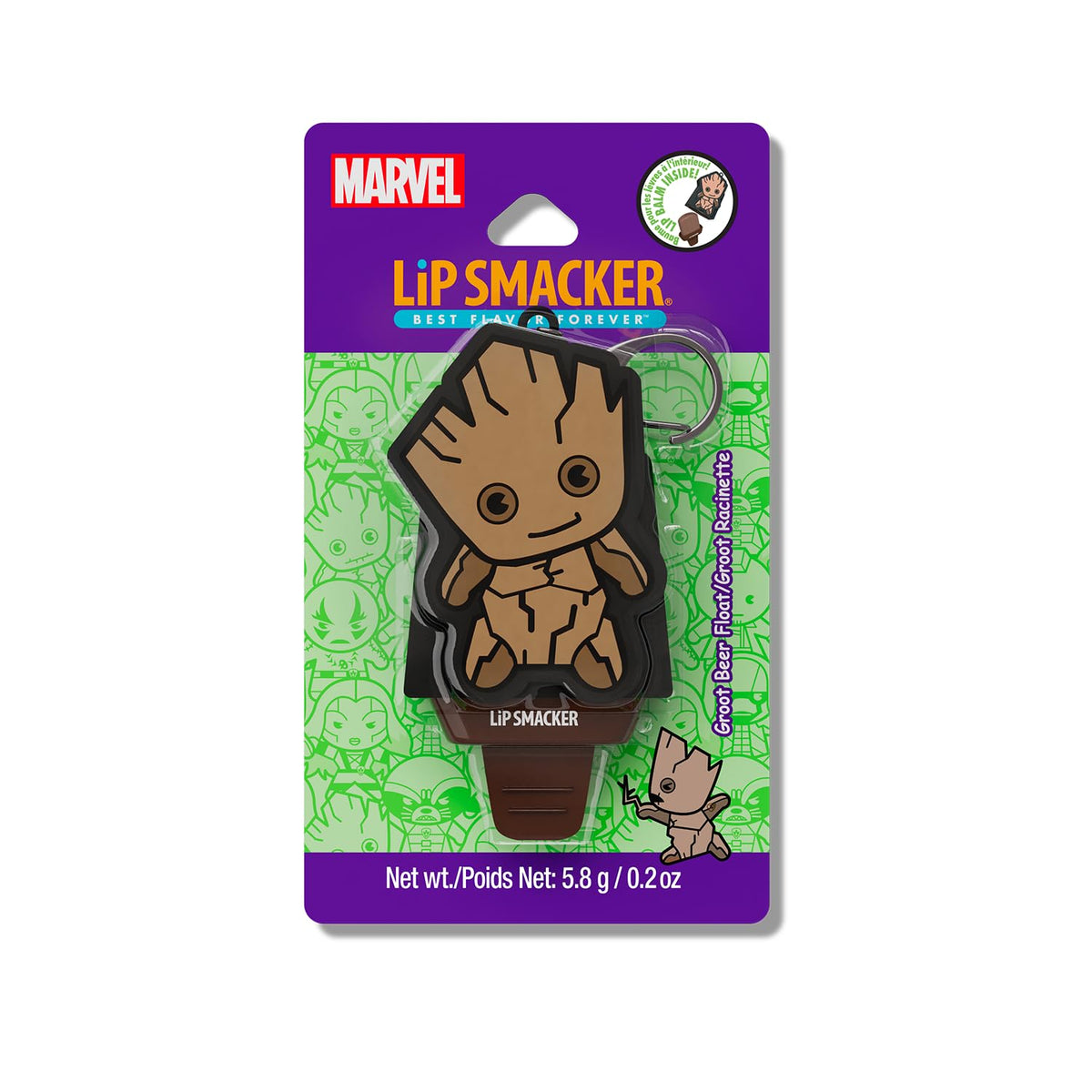 Lip Smacker Marvel Guardians of the Galaxy Lippy Pals, Clear & Glossy, Fun & Giftable, Cruelty Free - Groot Beer (Keychain) Beauty & Personal Care Lip Smacker