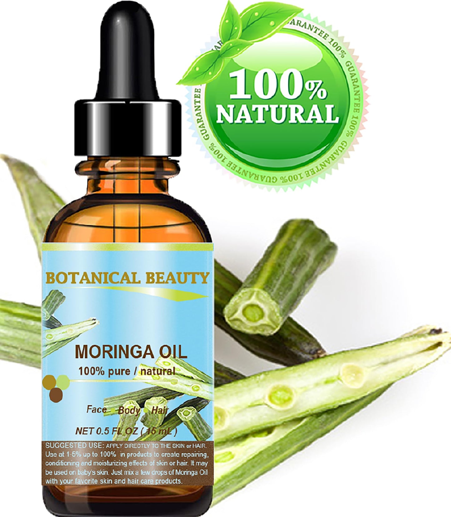Botanical Beauty Moringa Oil 100% Pure Natural Undiluted Cold Pressed Carrier Oil for Face Skin, Hair, Lips, Nails. Rich in Vitamin C, Vitamin E (0.5 Beauty & Personal Care Botanical Beauty