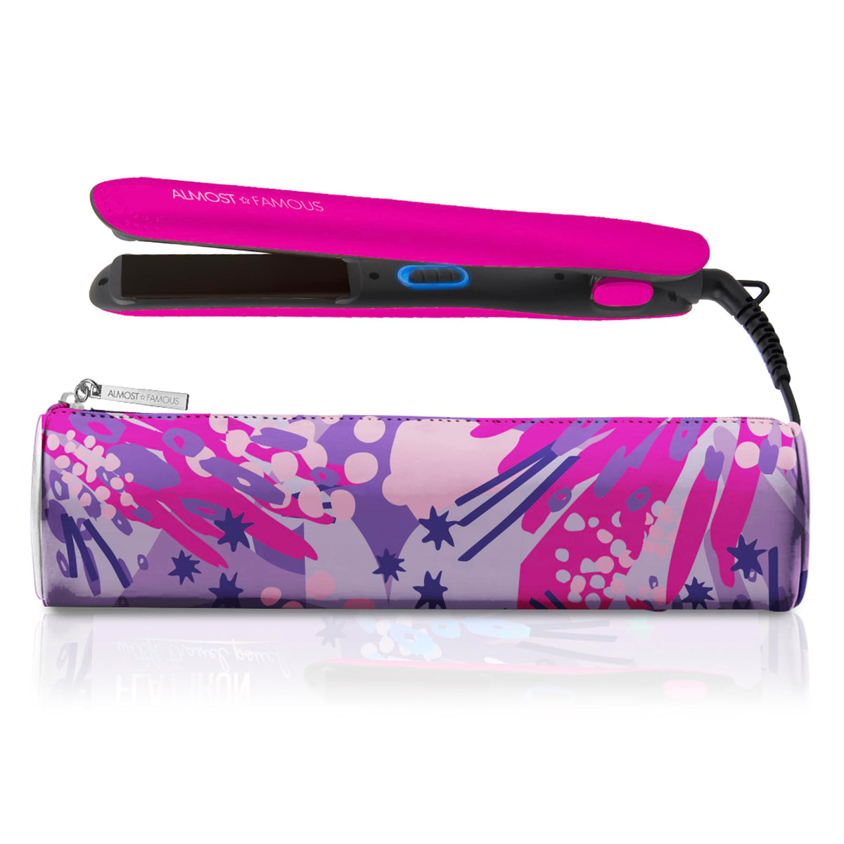 Fierce Glam by Almost Famous, Flat Iron with Travel Pouch - Pink