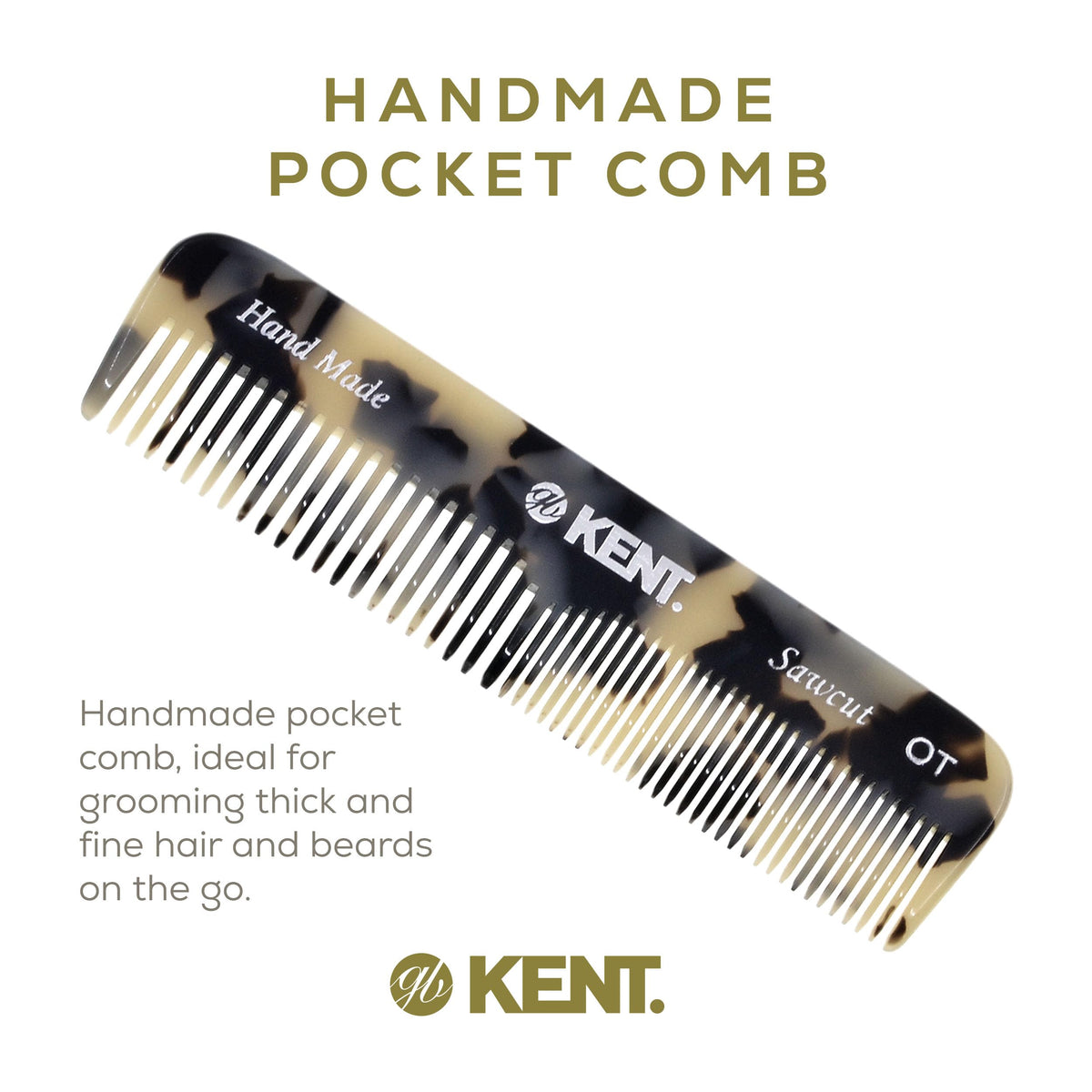 Kent OT TW Pocket Comb - Handmade Fine and Wide Tooth Hair Comb for Men, Women, and Kids - Travel, Beard, and Mustache Comb - Saw Cut and Hand