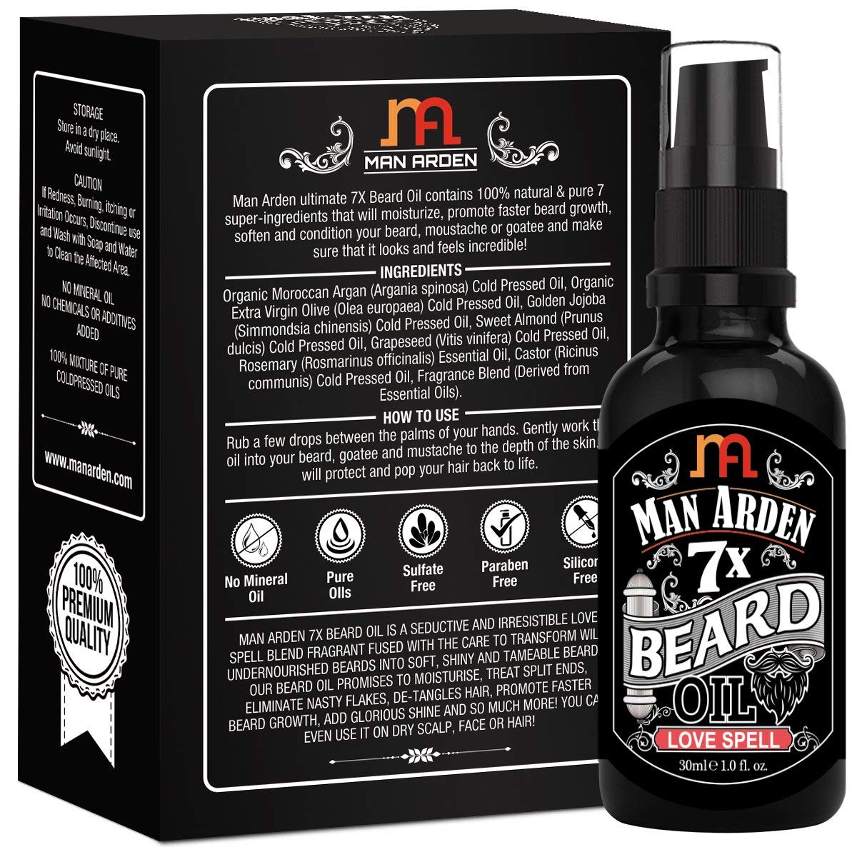 Man Arden 7X Beard Oil 30ml (Love Spell) - 7 Premium Oils Blend for Beard Growth & Nourishment Beauty and Personal Care Man Arden