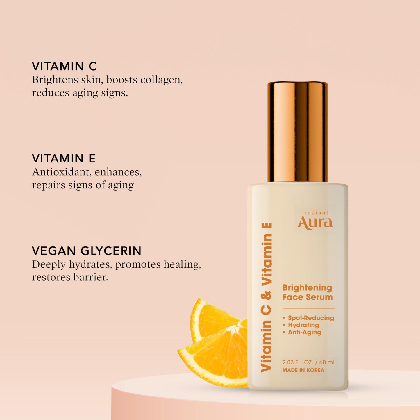 Radiant Aura Vitamin E & C Serum For Face - Dermatologist Tested, Anti Aging, Korean Skin Care - Revives Tired Skin, Smooths Fine Lines, Lightweight Beauty & Personal Care Radiant Aura