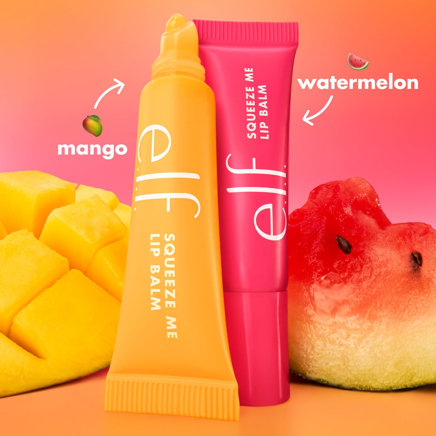 e.l.f. Squeeze Me More Lip Balm Duo, Moisturizing Balm For A Sheer Tint Of Color, Made With Hyaluronic Acid, Vegan & Cruelty-Free, Mango & Watermelon Beauty and Personal Care e.l.f.