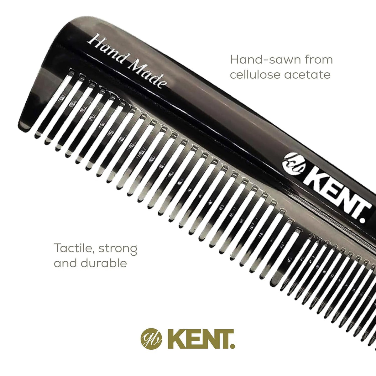 Kent R7T Black Graphite Fine and Wide Tooth Hair Comb, Handmade Pocket Comb for Men, Best Beard and Mustache Comb for Everyday Grooming and Styling,