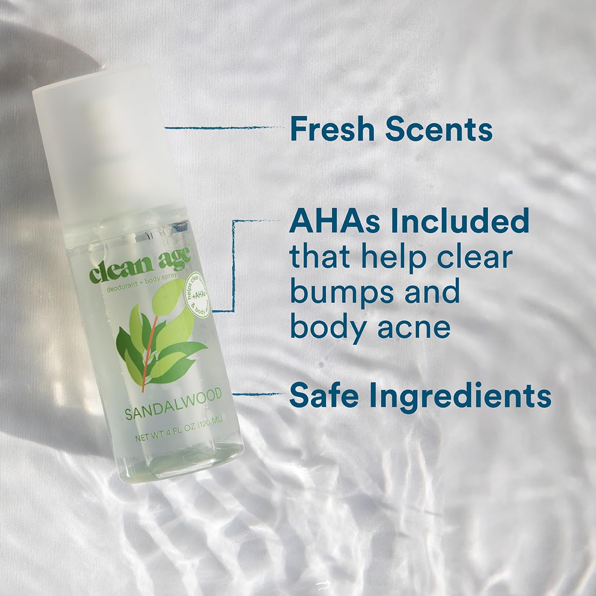 Clean Age- Aluminum Free Deodorant & Body Spray for Whole Body- Sandalwood 4oz- Clean Deodorant and Body Spray for Teen Boys and Girls-With AHA Fights Beauty and Personal Care CLEAN AGE