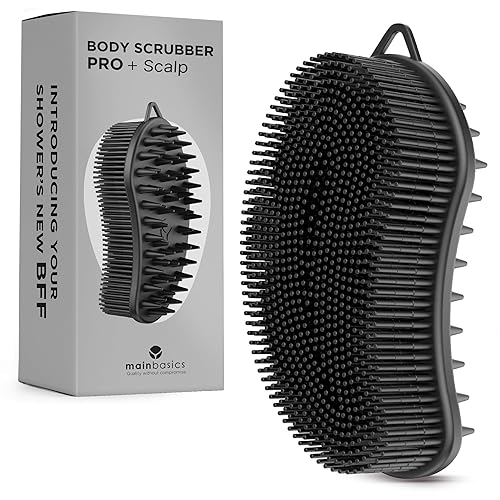 MainBasics Silicone Body Scrubber Dual-Sided Shower Loofah and Scalp Scrubber (Black, Scalp) Beauty & Personal Care MainBasics