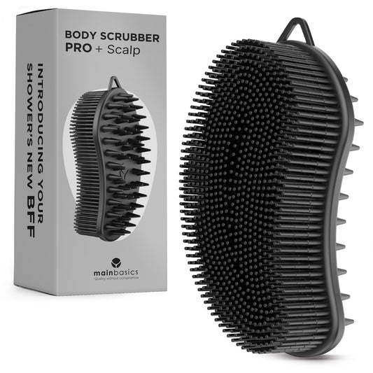 MainBasics Silicone Body Scrubber Dual-Sided Shower Loofah and Scalp Scrubber (Black, Scalp) Beauty & Personal Care MainBasics