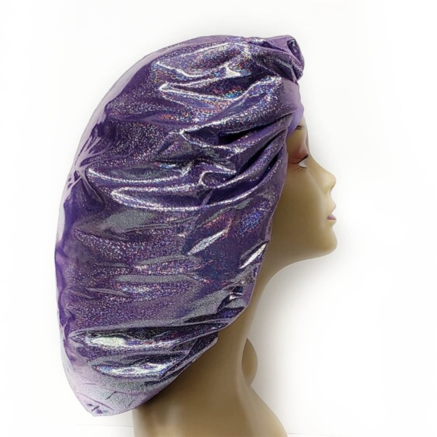 Holographic Extra Jumbo Nightcap Twinkle Deluxe Luxury Wide Band Sleep Cap Bonnet Hat for Hair Purple Beauty and Personal Care MayaBeauty