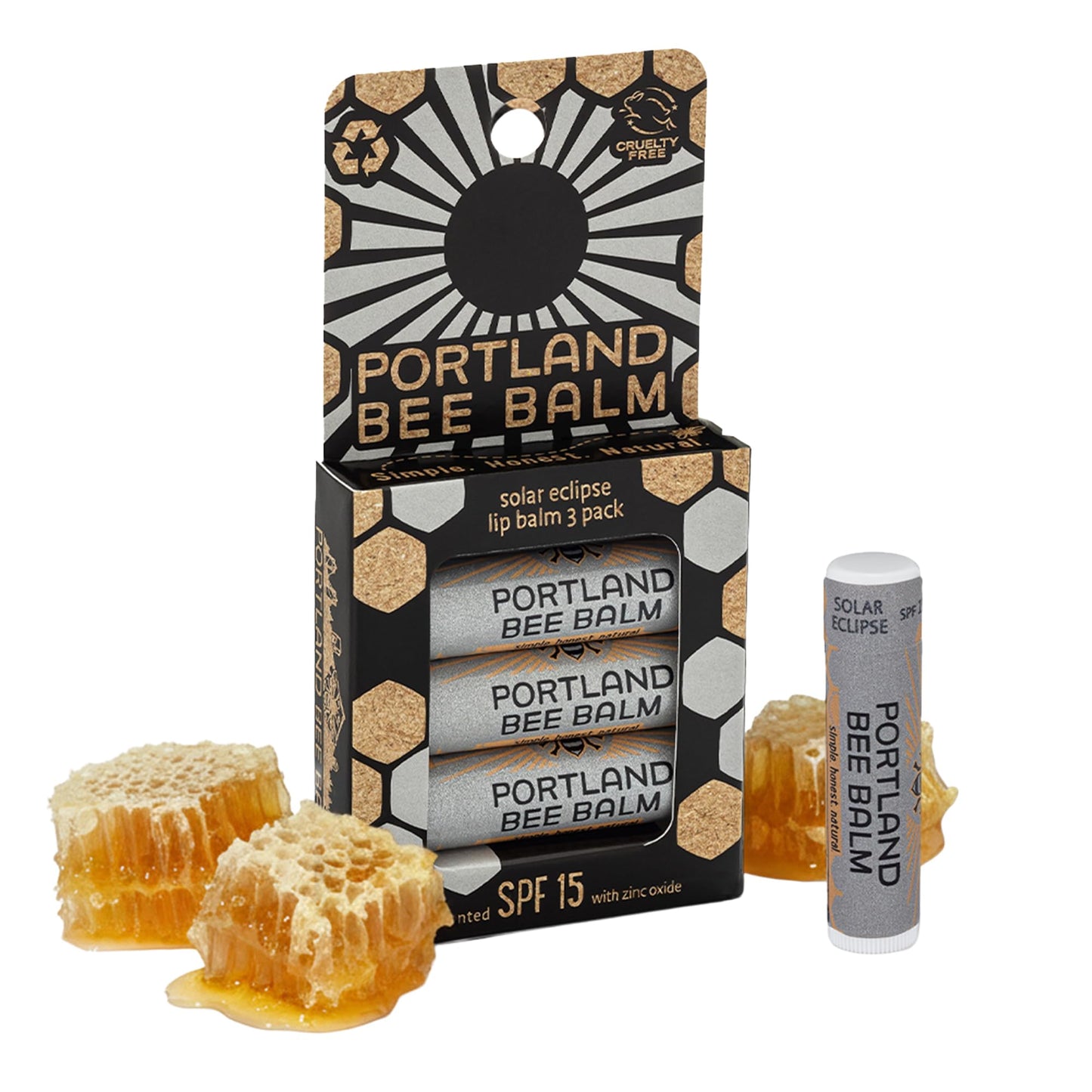 Portland Bee Balm Solar Eclipse All Natural Handmade Beeswax Based SPF 15 Lip Balm, 3 Count Beauty and Personal Care Portland Bee Balm