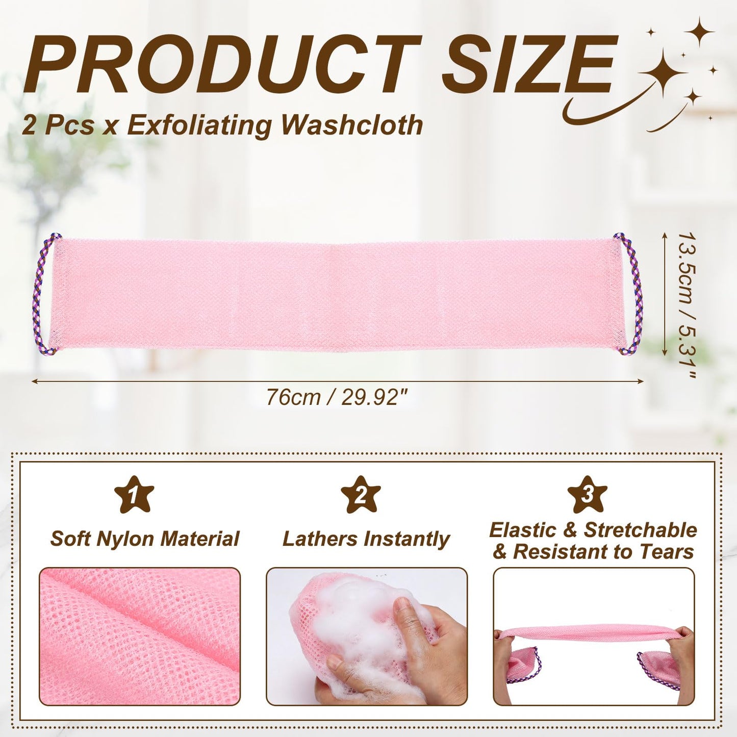 uxcell 2 Pcs Back Scrubber with Handles, Nylon Bath Sponge Extended, 29 Inch African Exfoliating Long Net Body Scrubber Shower Loofah for Women Men Beauty and Personal Care uxcell