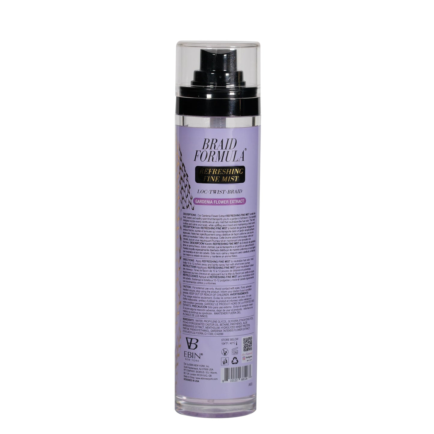 Braid Formula Refreshing Fine Mist 3.38 Fl. Oz. Gardenia Flower - Eliminates Odor, Gives High Shine, Infused Gardenia Flower Extract for Your Scalp Beauty & Personal Care EBIN NEW YORK
