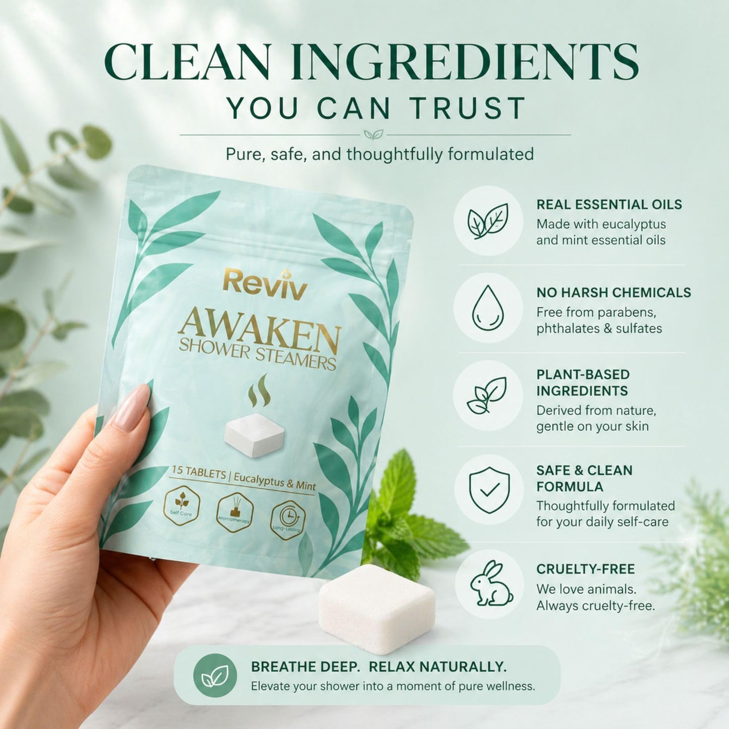 REVIV Shower Steamers Aromatherapy - 15pc Eucalyptus & Mint Shower Bombs Beauty and Personal Care REVIV