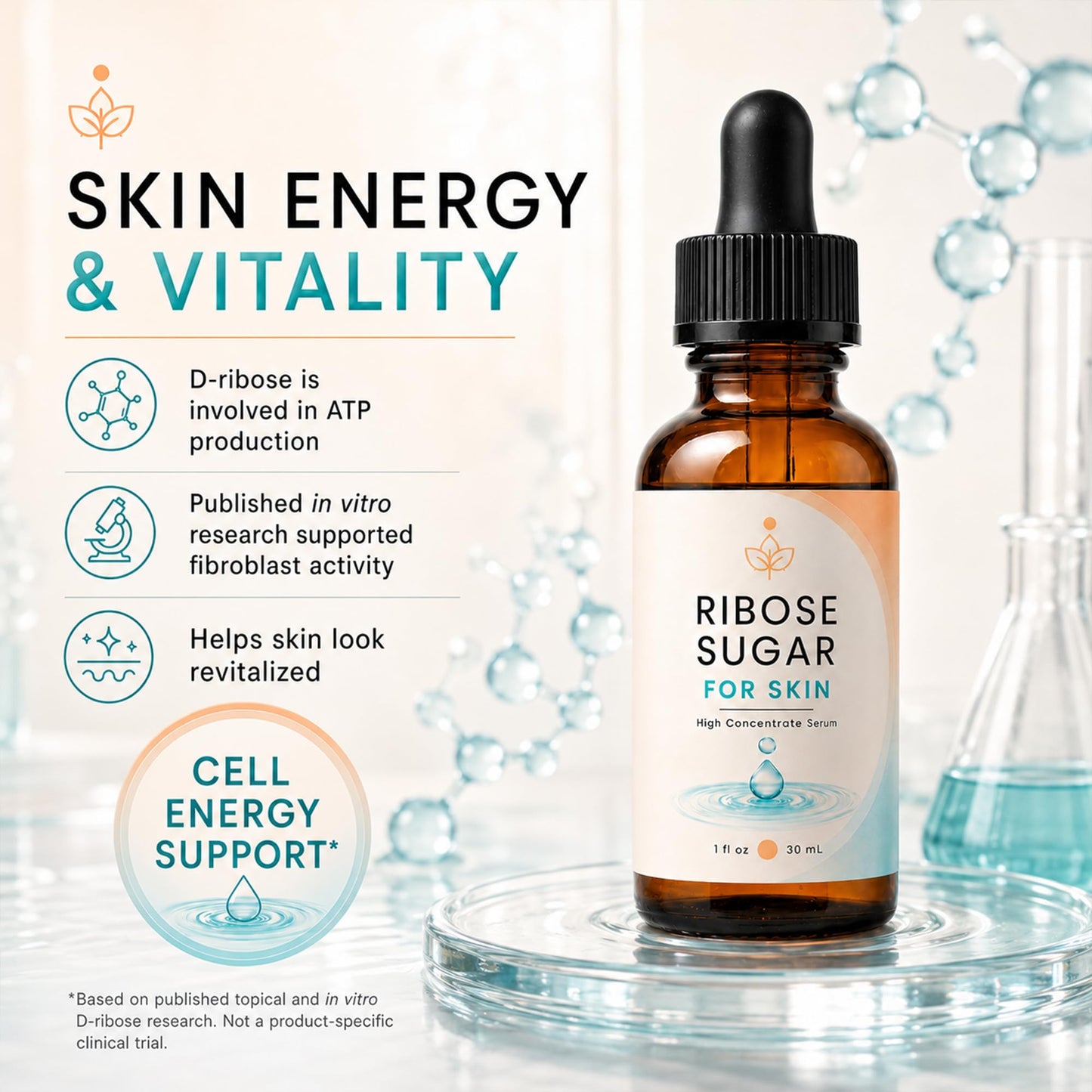 D-Ribose Sugar For Skin Serum - Ribose Sugar for Skin - Face Serum - Skin Serum - Glow Serum - Ribose Face Serum - 1 fl oz - Unscented Beauty & Personal Care Laré Naturals