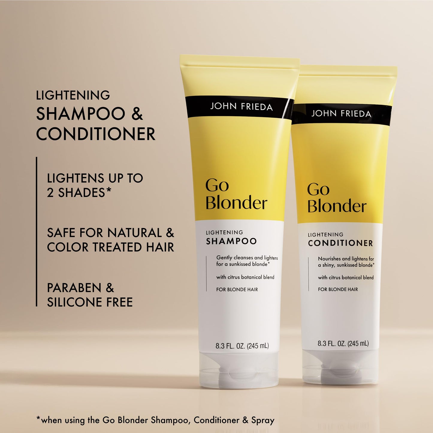 John Frieda Go Blonder Shampoo and Conditioner Set, Gradually Lightens Blonde Color Up, For Natural or Color-Treated Hair, 8.3 oz, Pack of 2 Beauty & Personal Care John Frieda