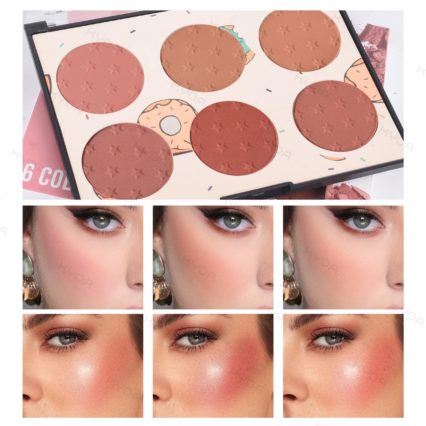 KYDA 6 Colors Blush Palette, Matte and Shimmer Blush Palette, Smooth Blendable Powder, Multiuse Blusher Makeup with Contour Highlighter-Set A Beauty & Personal Care KYDA
