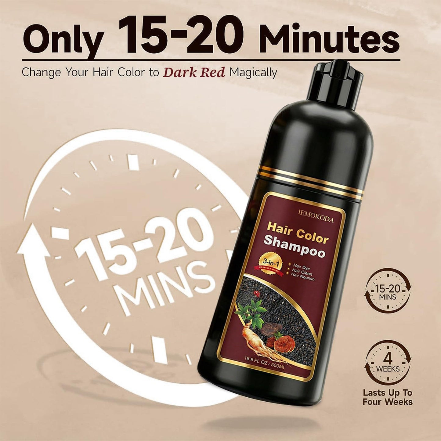 Dark Wine Red Hair Dye Shampoo 3 in 1 for Gray Hair, Instant & Long-lasting Natural Hair Color Shampoo for Women & Men, Root Touch Up, Champu para Beauty and Personal Care iemokoda