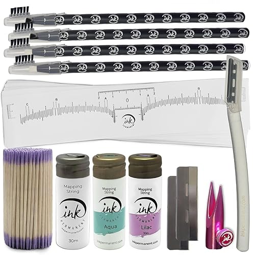 Eyebrow Mapping Kit with White, Lilac, and Aqua Mapping String, [100ft/ 30m],Peel Off Shaping Pencil Set with Eyebrow Pencil Sharpener, Shaper, 10 Beauty & Personal Care Ink Permanent