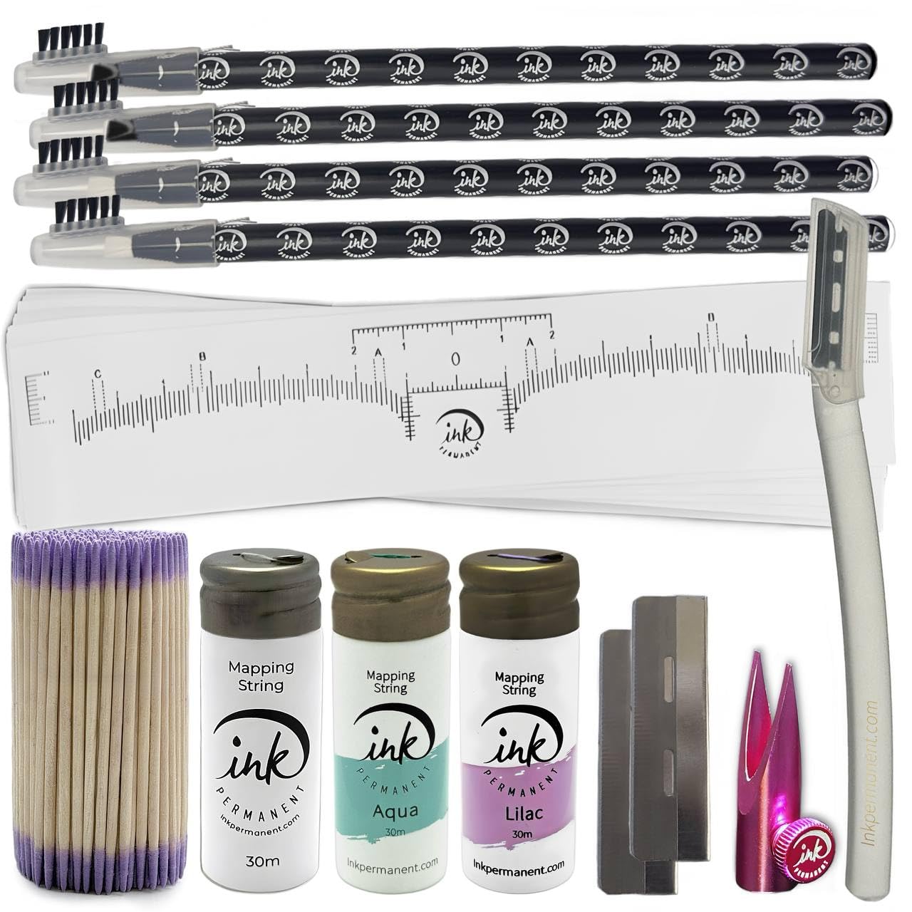 Eyebrow Mapping Kit with White, Lilac, and Aqua Mapping String, [100ft/ 30m],Peel Off Shaping Pencil Set with Eyebrow Pencil Sharpener, Shaper, 10 Beauty & Personal Care Ink Permanent