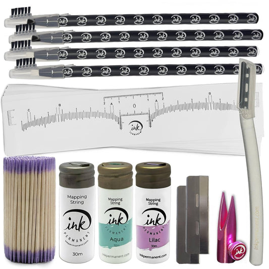 Eyebrow Mapping Kit with White, Lilac, and Aqua Mapping String, [100ft/ 30m],Peel Off Shaping Pencil Set with Eyebrow Pencil Sharpener, Shaper, 10 Beauty & Personal Care Ink Permanent
