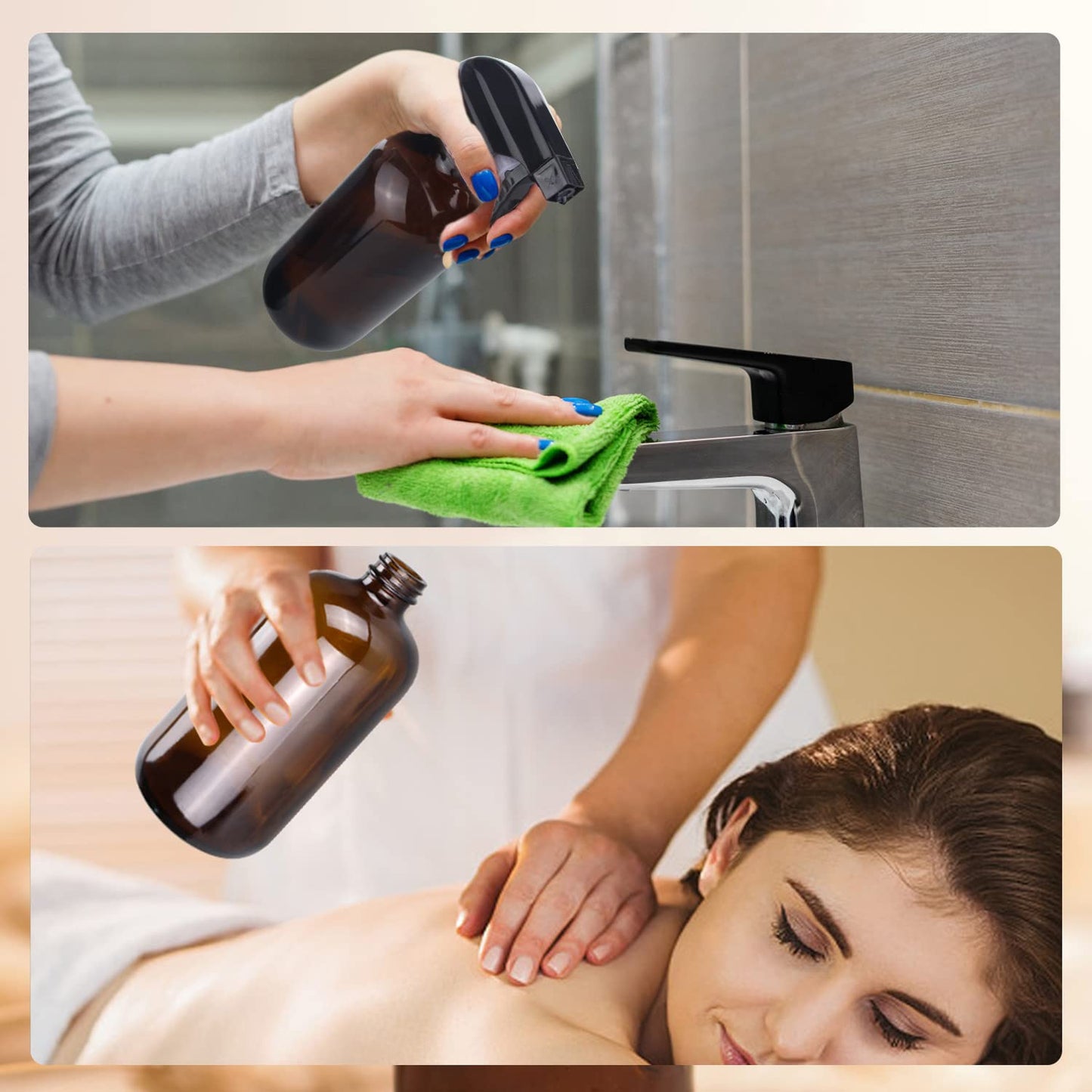 Wedama Amber Glass Spray Bottles, 16 oz Glass Spray Bottles for Cleaning Solutions and Essential Oils, Refillable Empty Spray Bottle with Adjustable Beauty and Personal Care Wedama