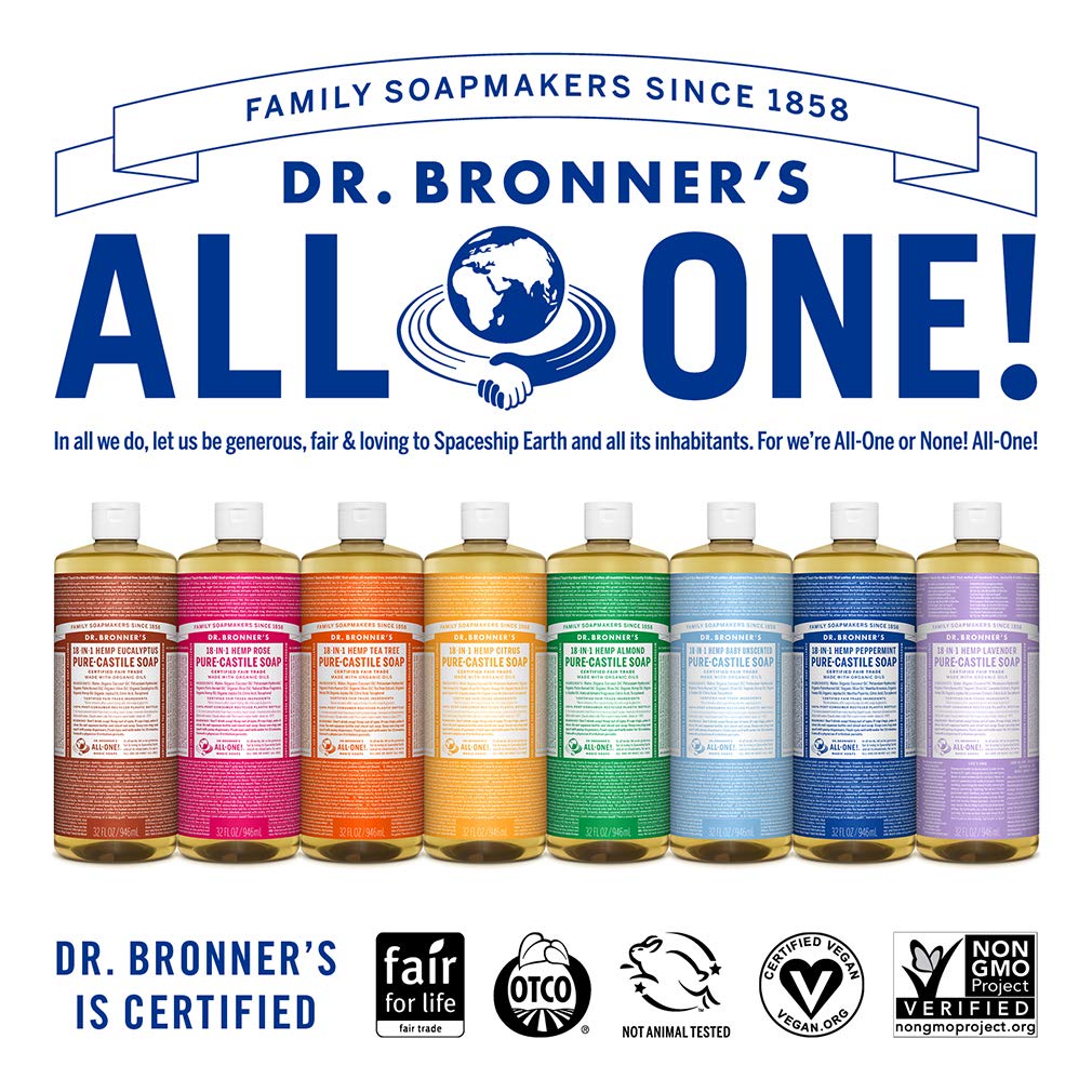 Dr. Bronner's Pure-Castile Liquid Soap - Rose Bundle. 32 oz. Bottle and 2 oz. Travel Bottle Beauty & Personal Care Dr. Bronner's