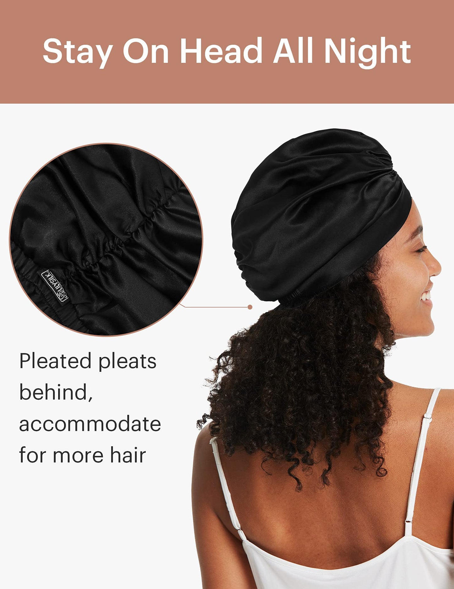LilySilk Silk Bonnet for Sleeping Womens 100% Mulberry Silk Sleep Cap Hair Wrap for Curly Long Hair Black Beauty and Personal Care LilySilk