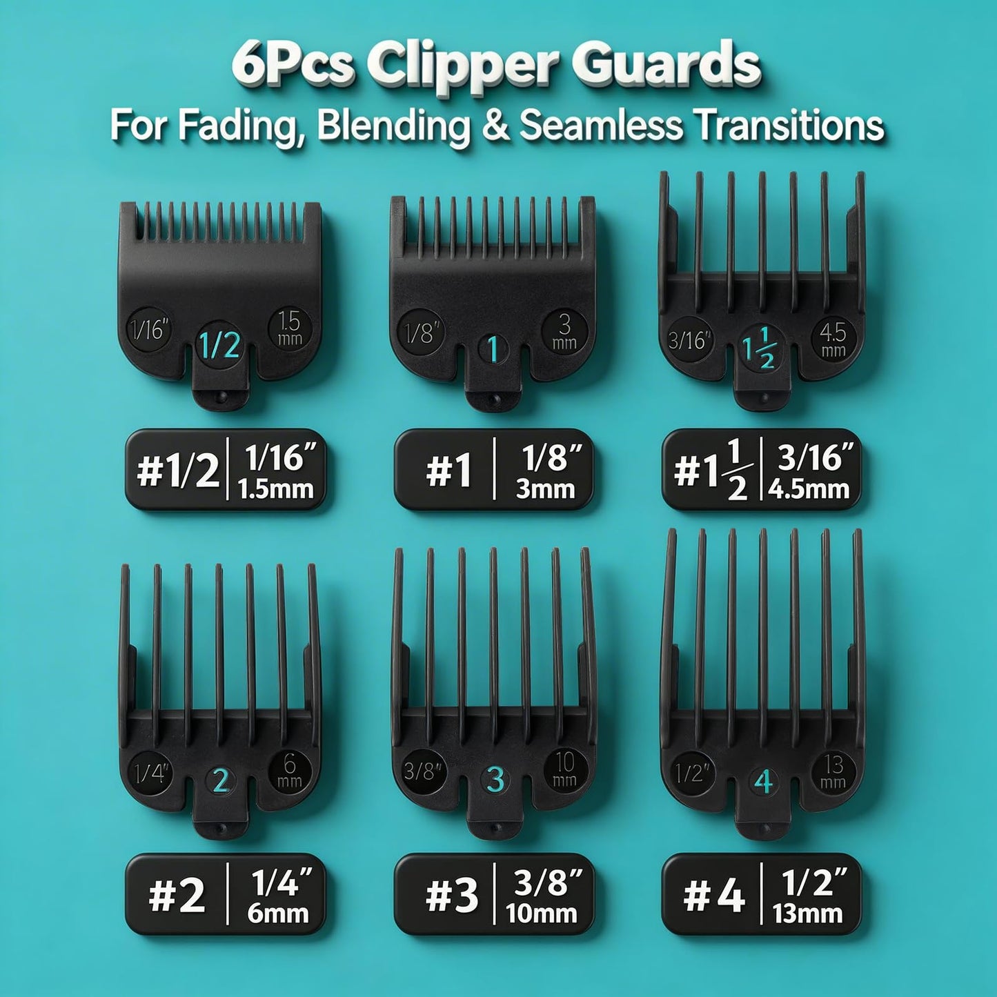 Clipper Guards Set Compatible with Most Wahl Clippers, Clipper Guides Replacement - 1/16" to 1/2", 6 Piece Set, Black Color Beauty and Personal Care LAVEST