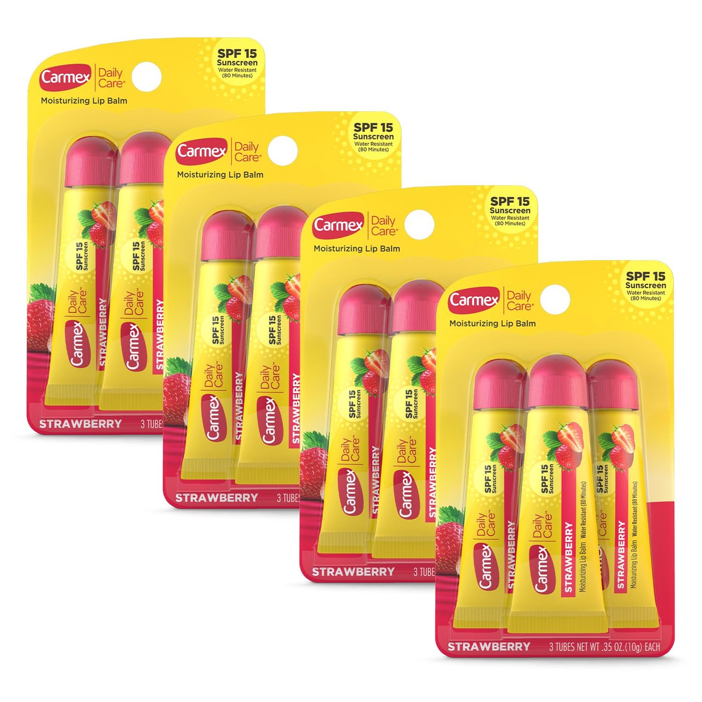 Carmex Daily Care Moisturizing Lip Balm with SPF 15, Strawberry Lip Balm Tubes, 0.35 OZ Each - 3 Count (Pack of 4) Beauty & Personal Care Carmex