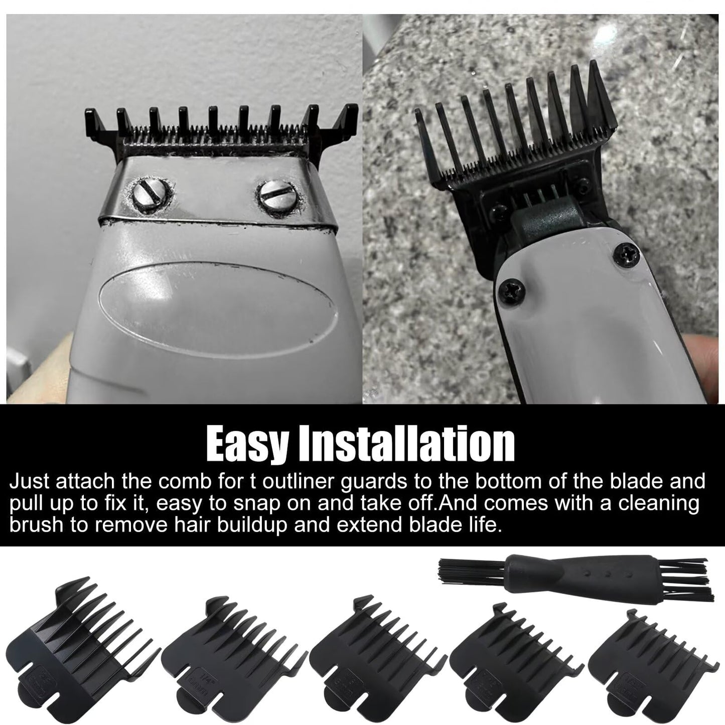 5 Pack Replacement Trimmer Guards 1/32"-3/8" Inch Fit for Andix T Out liner #04710#04521 Blade Snap-on Attachment Combs Set, Black, Updated by Loner Beauty and Personal Care Loner
