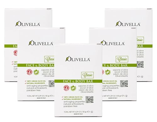 Olivella Classic Bar Soap Face & Body with Olive Oil, 5.29 OZ - 5 Pack Beauty & Personal Care Olivella