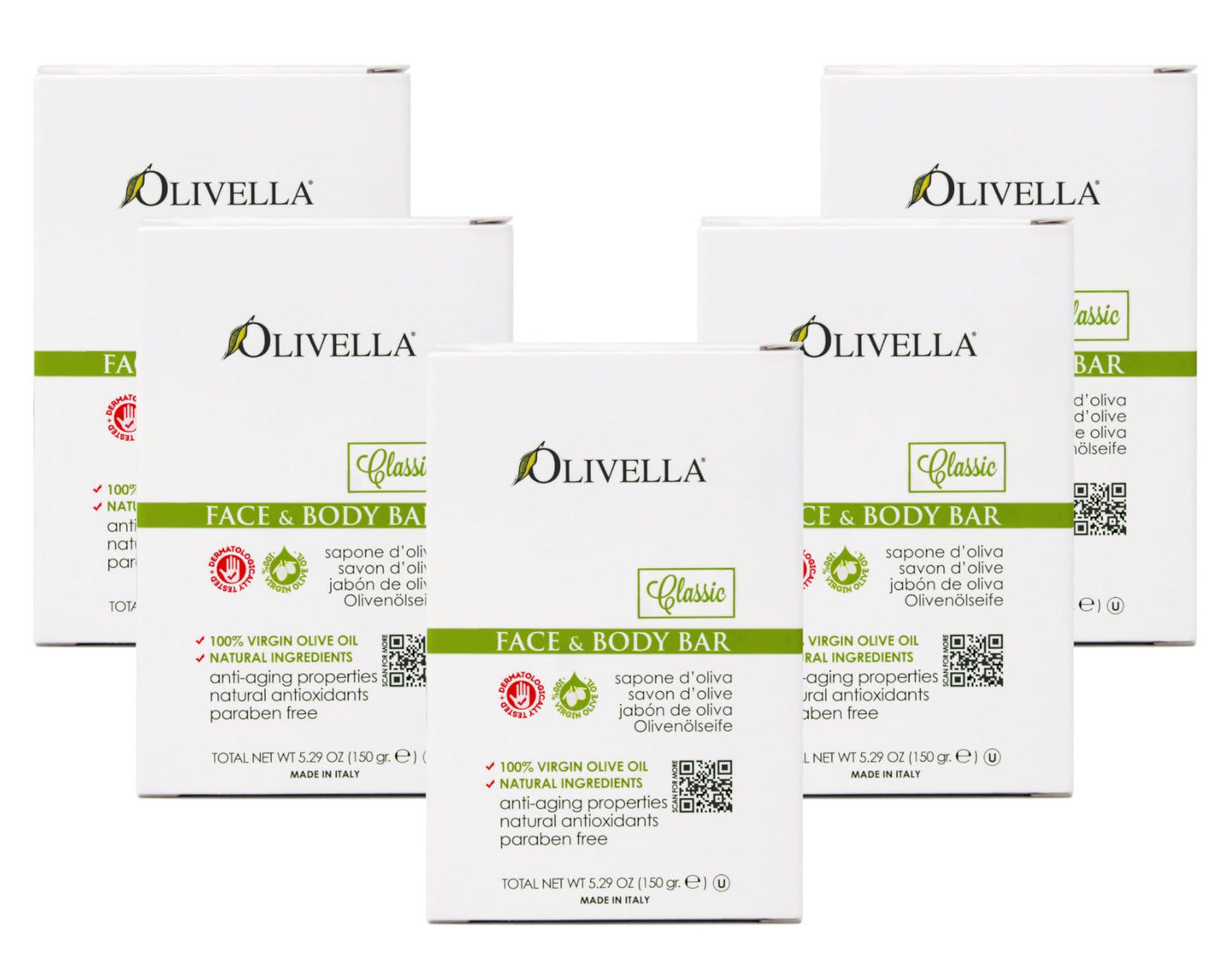 Olivella Classic Bar Soap Face & Body with Olive Oil, 5.29 OZ - 5 Pack Beauty & Personal Care Olivella
