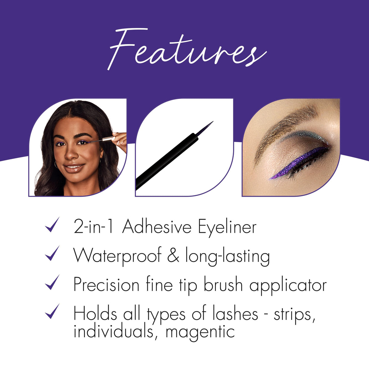 DUO Line It Lash It Adhesive Eyeliner - Metallic Purple, Waterproof, Long-Lasting Lash Glue Liner for Strip & Magnetic Lashes, 0.12 oz