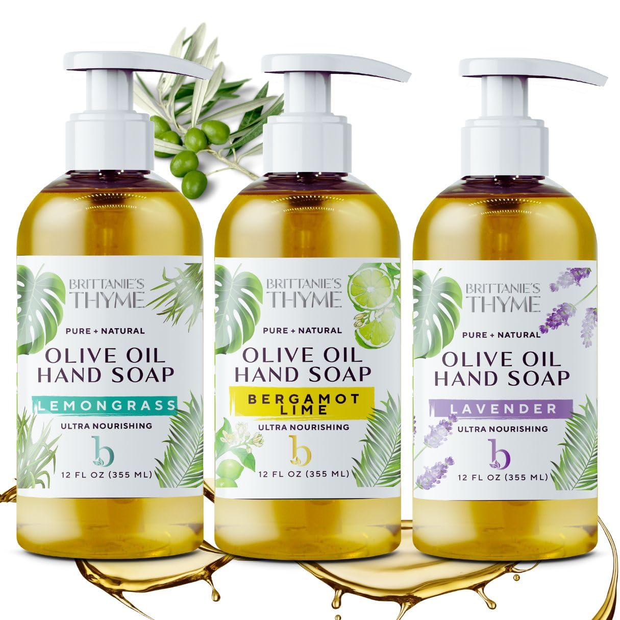 Brittanie’s Pure Castile Liquid Hand Soap Refill, Bergamot | Lavender | Lemongrass, 12 Ounce Pack of 3 | Dish Soap, Hair & Body, Home, Gentle & Pure Beauty & Personal Care Brittanie's Thyme