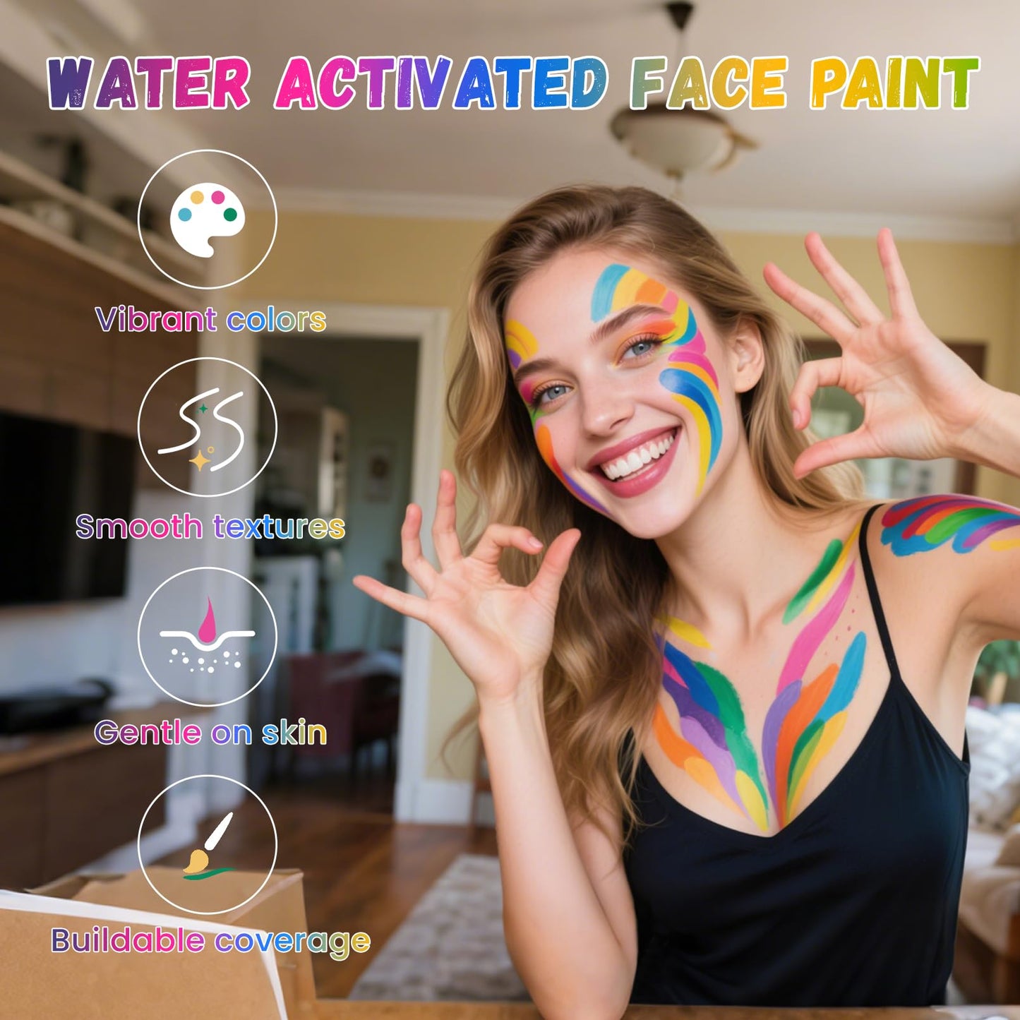 Water Activated Face Paint, Highly Pigmented Facepaint Makeup Kit, Quick-Drying Body Paint for Adults, Split Cake Face Paint with 4 Paint Brushes Beauty & Personal Care BRIMFULITE